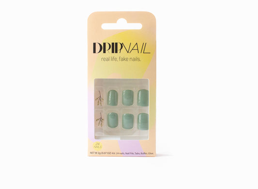 Bouquet | Short Teal Green Light Nude Floral Design | Press On Nail