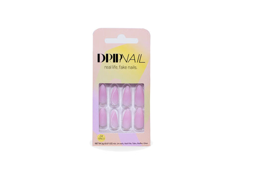 Bella | Almond Ombre Pink/ Soft White Design | Press On Nails
